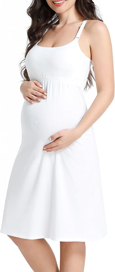 SUIEK 3-Pack Maternity Nursing Nightgown Cotton Breastfeeding Dress Pregnancy Tank Tops Sleepwear