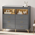 GarveeHome Dresser for Bedroom with 6 Drawers, Baby Changing Table Dresser with Changing Pad, LED Lights & Charging Station, Baby Changing Station with Changing Table Top