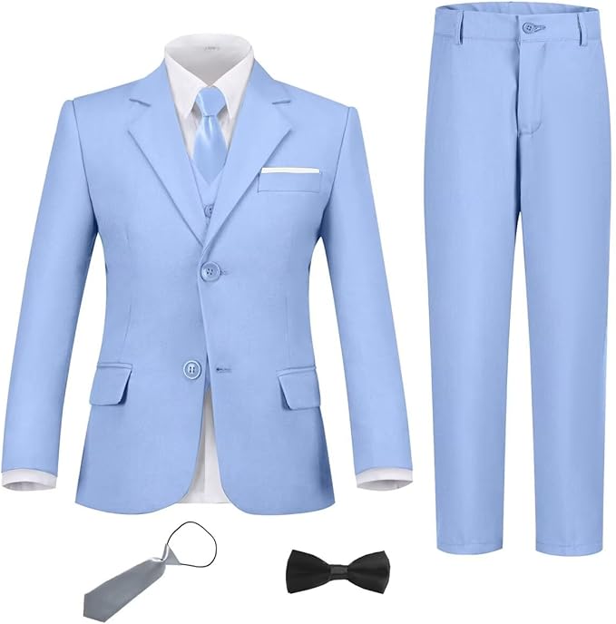 Boys Suit Set Slim Fit Kids Formal Suits Toddler Tuxedo Wedding Prom Classic Suits for Boy Teen Black Blue Dress Outfit