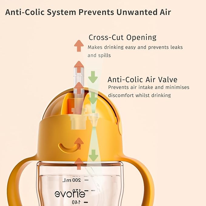 Evorie Tritan Weighted Straw Sippy Cup with Handles for Baby and Toddlers, Spill Proof Baby Water Bottle with Straw for 6 months and up, 7 Oz, Infant Training Water Bottle (Daydream)