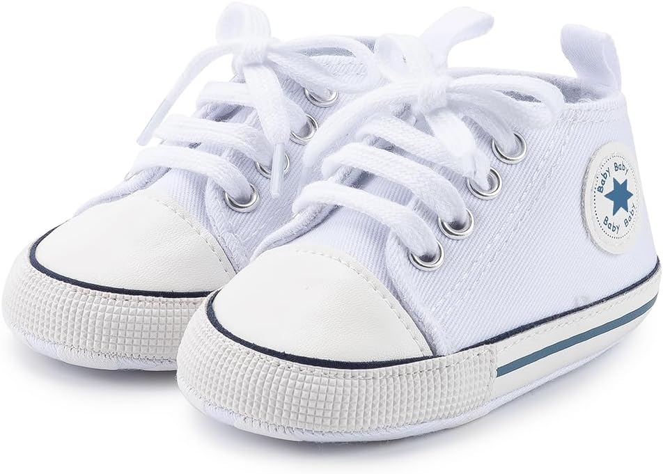 Meckior Baby Girls Boys Canvas Sneakers Soft Sole High-Top Ankle Infant First Walkers Crib Shoes