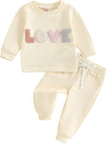 Fernvia Toddler Baby Girl Clothes 3 6 9 12 18 24 Months Fall Outfits Solid Long Sleeve Sweatshirt Tops + Pants Set