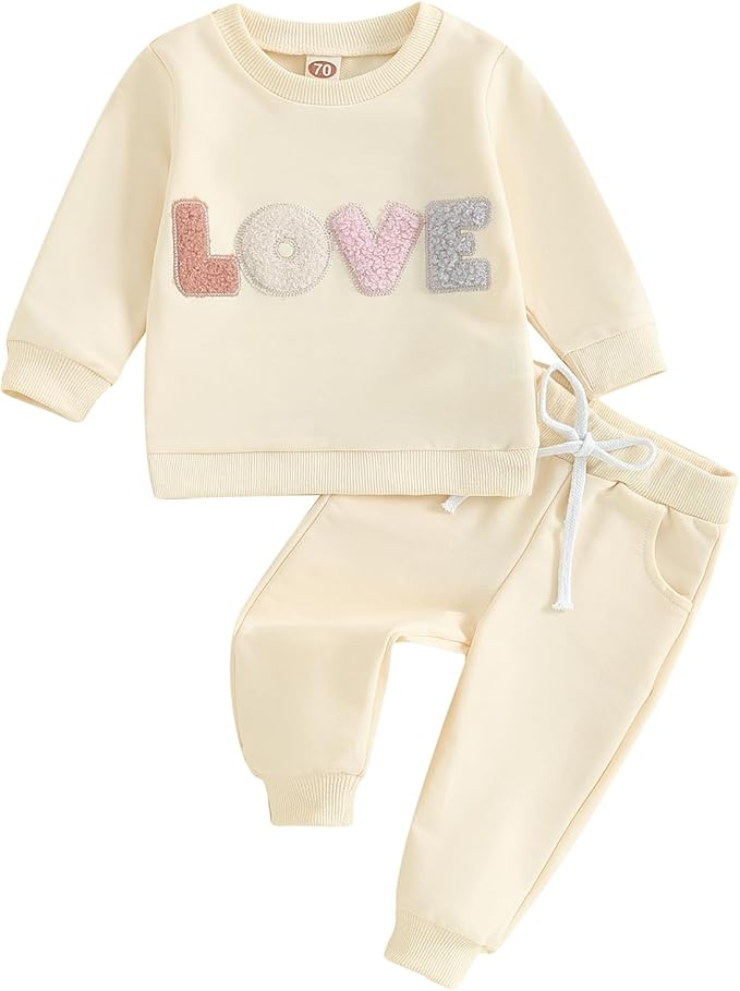 Fernvia Toddler Baby Girl Clothes 3 6 9 12 18 24 Months Fall Outfits Solid Long Sleeve Sweatshirt Tops + Pants Set