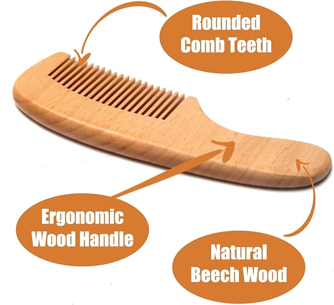 Wooden Baby Hair Brush and Comb Set, 3Pcs Natural Soft Goat Bristles Brush Cradle Cap Comb Baby Shower Scrubber Perfect Scalp Grooming Product for Newborns, Toddlers, Infant (Green)