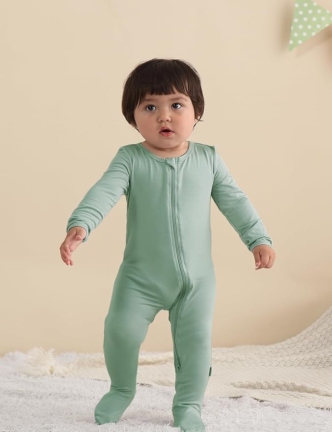 Jimonda Baby Romper Boys Girls Bamboo Pajamas 2-Way Zipper Footed Unisex Zip-Up Sleepers Sleep and Play pjs