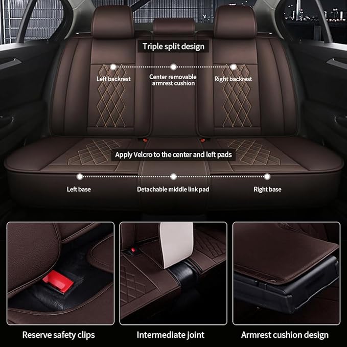 Leather Car Seat Covers for Volkswagen Atlas 2019-2023 Waterproof,Breathable and Non-Slip Napa Leather Car Interior Seat Covers,Comfortable and Durable,Easy to Install(5PCS Comfort,Coffee)