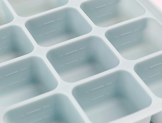 Silicone Freezer Tray, Baby Food Storage Cubes with Clip-On Lid, Freeze Baby Food, Soups, Purees, Ice, Easy and Safe Design, Made in Korea (12, Celadon Green)