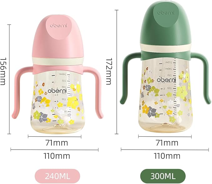PPSU No Spill Sippy cups,Weighted Straw Toddler Water Bottle with Handle,Spill Proof Toddler Cup with Leakproof Spout for Baby 6-12 Months and Toddlers 1-3 (8 Ounce, Green, 1 Pack)