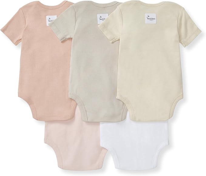 Burt's Bees Baby Organic Cotton Bodysuits – Baby Boy & Girl Short and Long Sleeve One-Pieces, 5-Pack