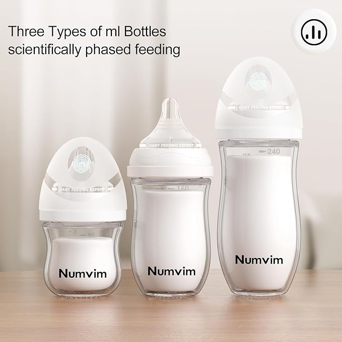 Natural Glass Baby Bottle Gentle & Extra Slow Flow, Newborn Breastfeeding Bottle with Anti Colic Nipple for 0 Months Babies, Includes S Nipples, (5Oz, 2 Packs)