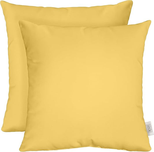 RSH DECOR: Sunbrella Square Throw Pillows Set of 2 | 17" x 17" | Water and Fade-Resistant Performance Fabric | Outdoor Pillow Covers with Down-Alternative Inserts | Canvas Buttercup Yellow
