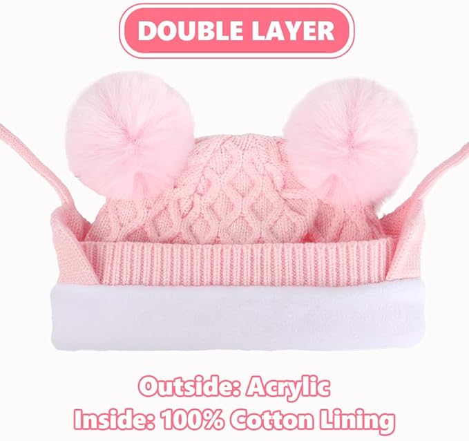 Labeol Baby Hats,Soft Warm Winter Knit Baby Beanie Hat with Earflap,Cute Pom-pom Ears Fall Winter Caps for Toddler Girls Boys