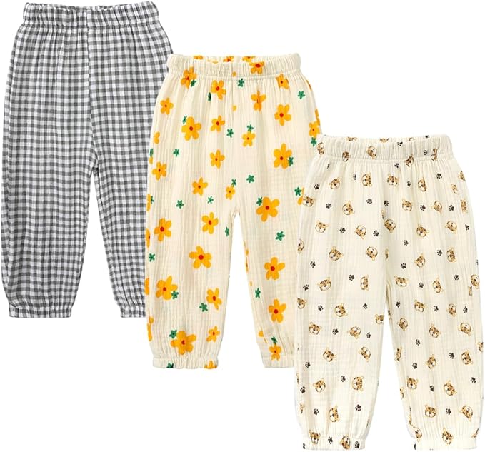 MYGBCPJS Baby Boys Girls Cotton Linen Trousers Kids Casual Ankle Pants Loose Long Bloomers