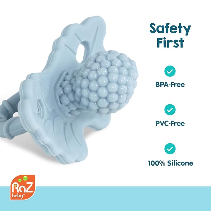 RaZbaby Panda RaZbuddy w/RaZberry Teething Relief Pacifier – Soothes Sore Gums w/Nature-Inspired Texture, 100% BPA-Free Silicone Teether, Detachable Stuffed Animal – 3 Months+ Teether, Mint