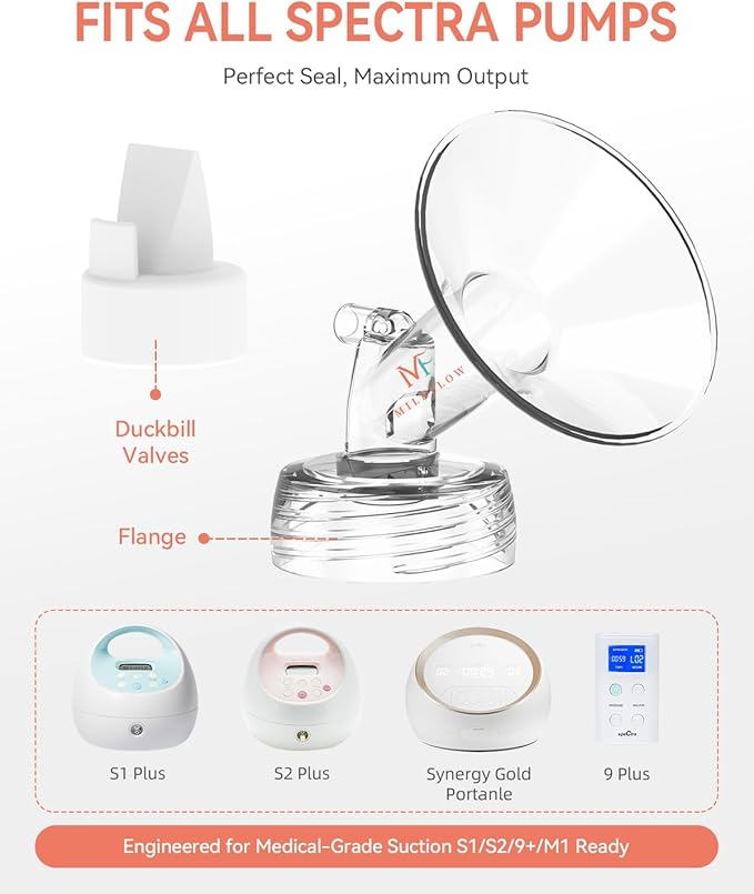 18mm Flange and Duckbill Valve for S1/S2/9+, Flange Inserts for Spectra Replacement Pump Parts (2-Pack) - Not Original Spectra Accessories