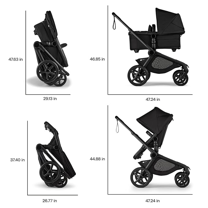 Bugaboo Kangaroo Single to Double Tandem Stroller with Seat and Bassinet for All Terrains, Black/Forest Green