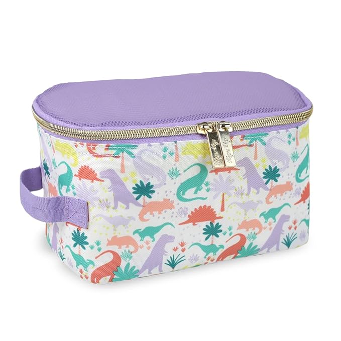 Itzy Ritzy Packing Cubes For Travel – Set of 3 Packing Cubes or Travel Organizers; Each Cube Features a Mesh Top, Double Zippers and a Fabric Handle (Purple Dinosaurs)