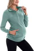 GINKANA Maternity Women's Long Sleeve Shirt Half Zipper Lapel Lightweight Casual Maternity Pullover with Pockets
