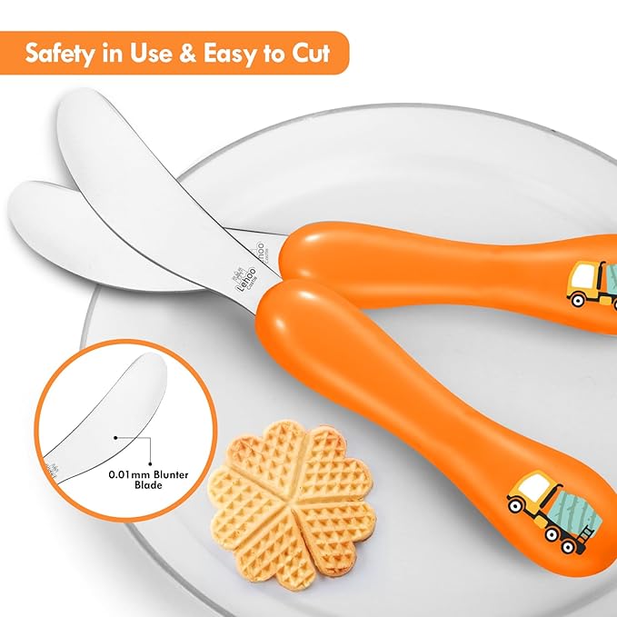 Lehoo Castle 6 Pieces Toddler Utensils, Kids Silverware for 2 3 4 Years Old, Stainless Steel Knife Fork and Spoon Set with Plastic Handle, Safe Toddler Cutlery (Black)