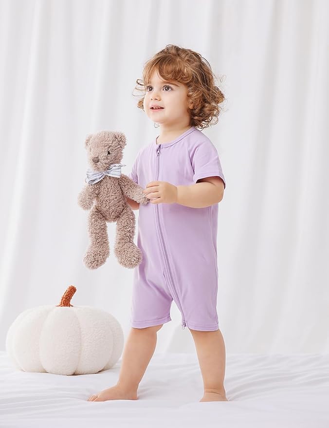 JunNeng 2 Pack Footless Long/Short Sleeve Baby Romper with Zipper Cotton Infant Sleepwear
