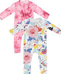 Jimonda Baby Girls Boys Footless Pajamas,Rayon From Bamboo Pjs 2 Way Zipper Long Sleeve Soft Sleeper,Infant Tie-dye Romper