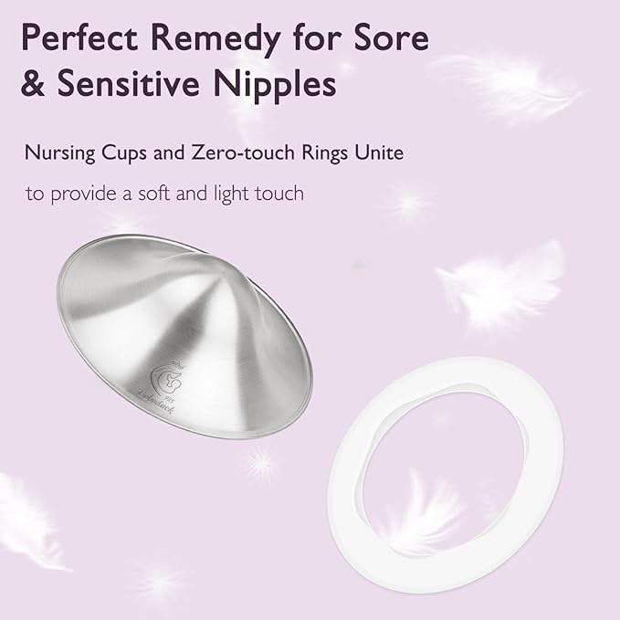 Boboduck The Original Silver Nursing Cups - 925 Silver Nipple Covers Breastfeeding - Protect and Soothe Sore Nipples - Silver Nipple Shield Guards with Soft Silicone Ring (Regular)