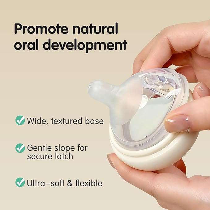 Silicone Bottle Nipples for Natural Baby Bottle, Slow Flow (S), Replacement Bottle Nipple, 1+ Months, 4 Counts