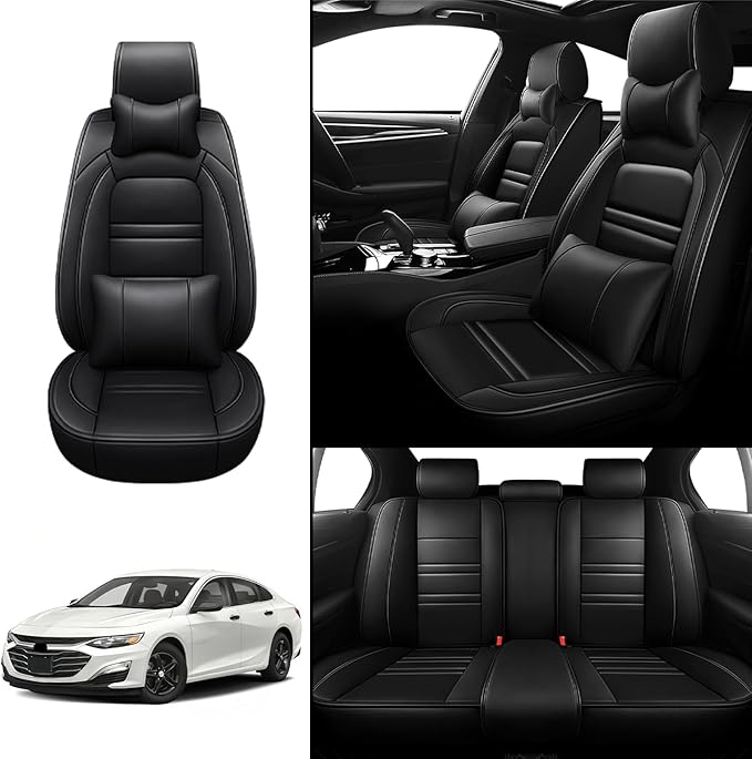 Car Seat Covers for Malibu 2004-2025 | 5-Seats Seat Covers, Waterproof Seat Protectors, Automotive Seat Covers (Full Set with Pillow,Black)