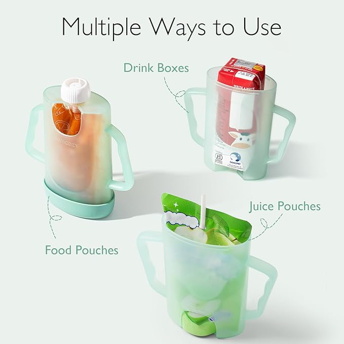Momcozy Baby Pouch Holder No Squeeze, Baby Food & Juice Box Holder, Mess-Free, Easy Grip for Self-Feeding, BPA-Free & DEHP-Free, Must-Have for Babies, Green
