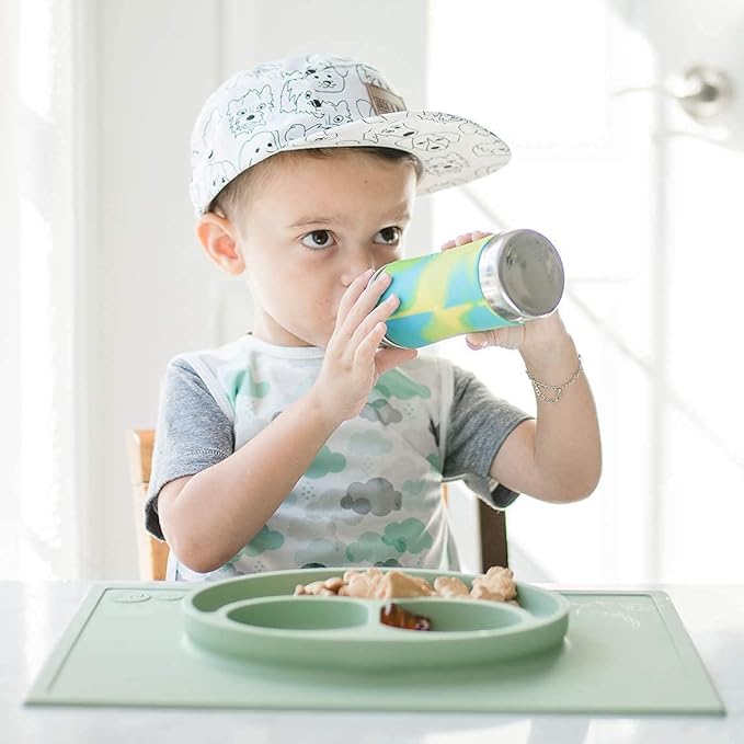 Pura Kiki 11oz/325ml Stainless Steel Sippy Cup Bottle w/Sleeve, Plastic-Free MadeSafe Certified, Medical-Grade XL Silicone Sipper Spout Fast Flow Rate for Kids, Toddlers, Babies & Infant - Aqua Swirl