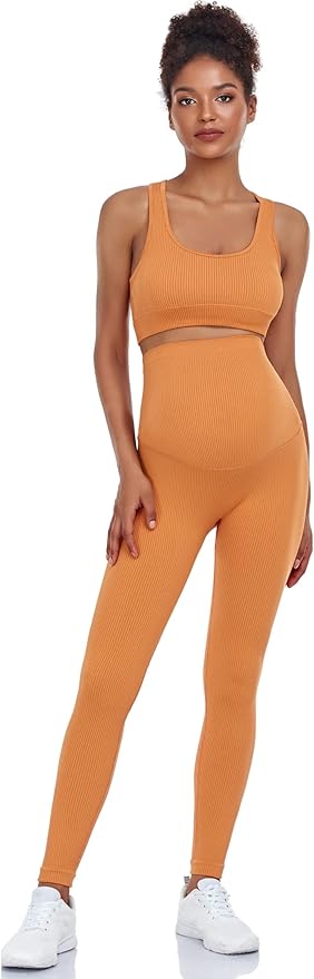 Women's Maternity 2 Piece Outfit Set - Bra & Shorts for Pregnancy - Yoga workout Lounge Wear Sets
