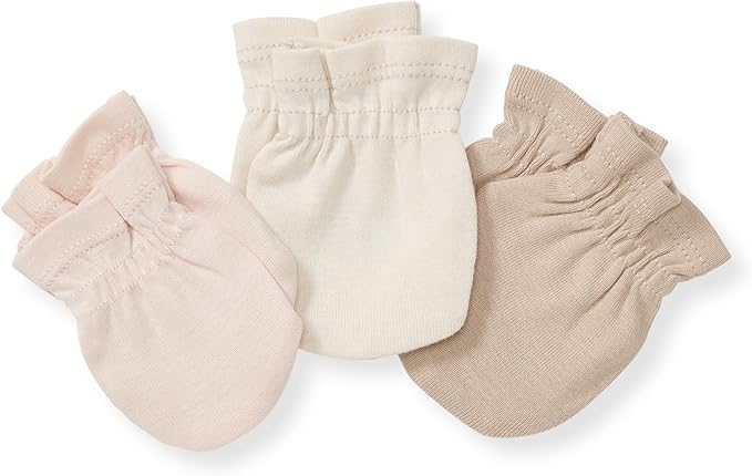 Burt's Bees Baby Unisex Baby Mittens, 100% Organic Cotton, One Size 3-Pack Solid Color Infant Scratch Protection Mitts