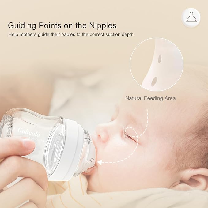 Gulicola Natural PP Baby Breastfeeding Bottles Newborn Set 2 Pack, Slow Flow Nipples, 0 Months +, 5 oz - Pink