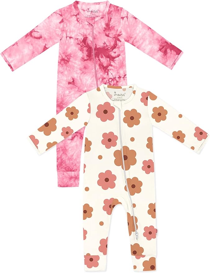 Jimonda Baby Girls Boys Footless Pajamas,Rayon From Bamboo Pjs 2 Way Zipper Long Sleeve Soft Sleeper,Infant Tie-dye Romper