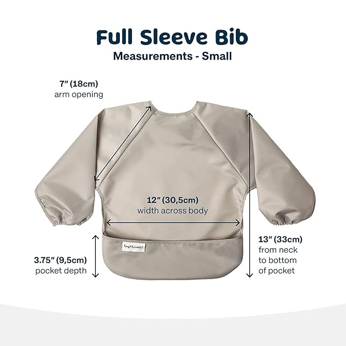 Tiny Twinkle Long Sleeve Bibs for Babies & Toddlers – 2 Pack Waterproof Smock Bibs for Eating – Machine Washable & Mess-Proof, Baby Feeding Essential & Shower Must-Have (Gingham Grid, 6-24M)