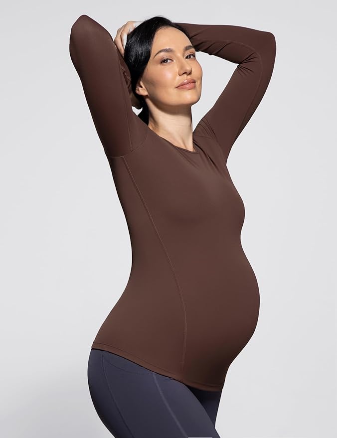 POSHDIVAH Women's Maternity Long Sleeve T Shirts Scoop Neck Pregnancy Tee Top Mama Clothes