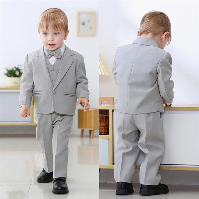 Dressy Daisy Baby Toddler Boy 5 Pcs Set Formal Tuxedo Suits No Tail Wedding Christening Baptism Outfits