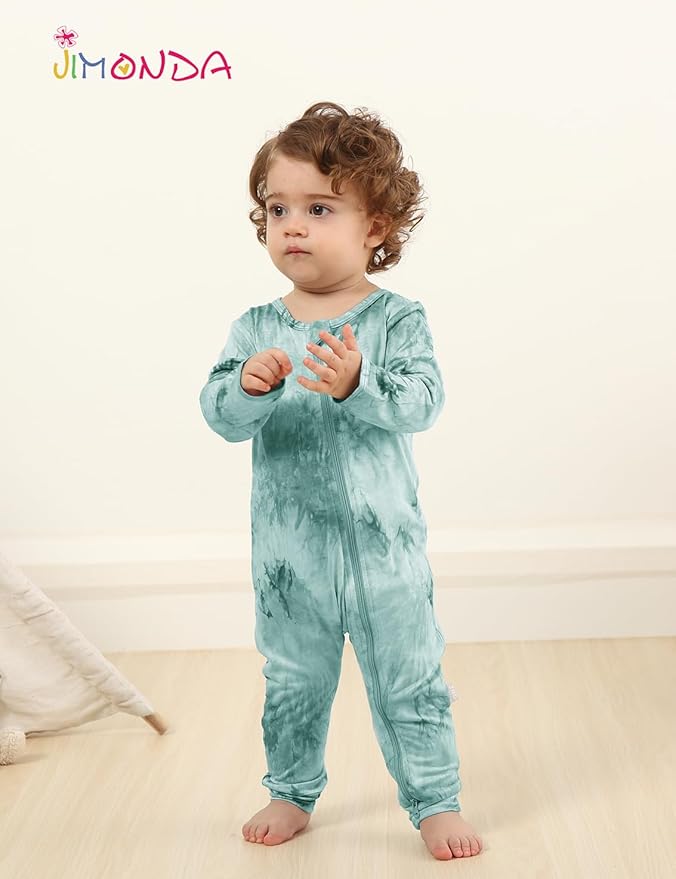 Jimonda Baby Girls Boys Footless Pajamas,Rayon From Bamboo Pjs 2 Way Zipper Long Sleeve Soft Sleeper,Infant Tie-dye Romper