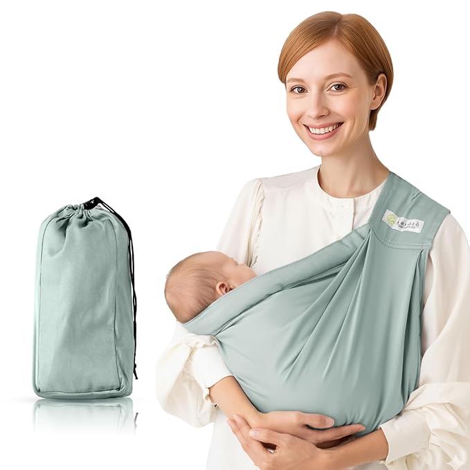 Baby Sling Carrier for Newborn to Toddler(8-45 Lbs), Cozy Wearing Baby Wrap Carrier with Adjustable Shoulder Strap Safety Buckle,Portable Lightweight Child Carrier Sling One Size Fit All Parents-Green