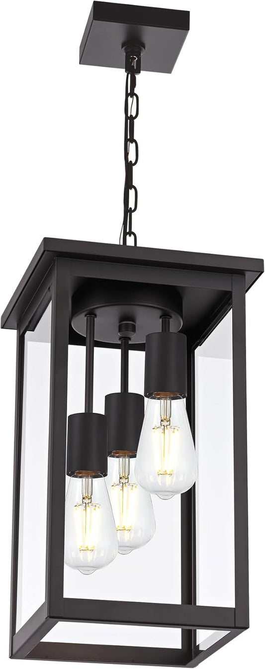 TODOLUZ 3-Light Large Outdoor Pendant Light Fixtures with Height Adjustable, Porch Hanging Lighting E26 Bulb Base in Oil Rubbed Bronze, Exterior Ceiling Lamp for Entrance Patio Garden