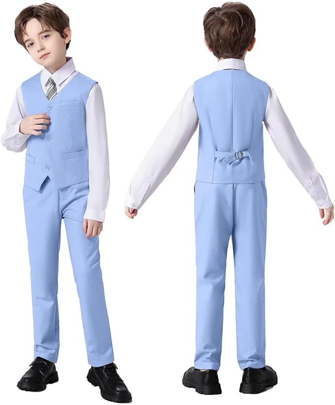 Boys Suit Set Slim Fit Kids Formal Suits Toddler Tuxedo Wedding Prom Classic Suits for Boy Teen Black Blue Dress Outfit