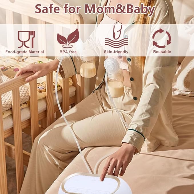 Full Breast Pump Parts with 27mm Oval Soft Rim Flanges and Wide-Mouth Base Connector for Spectra S2 S1 9 Plus SG, Medela, Lansinoh Pumps, Include Flange, Valve, Backflow Protector, Tubing and Bottle
