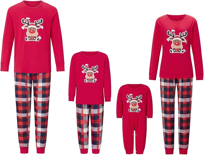 Awoscut Christmas Family Matching Pajamas Christmas Pjs Holiday Nightwear Sleepwear Sets Long Sleeve Pjs