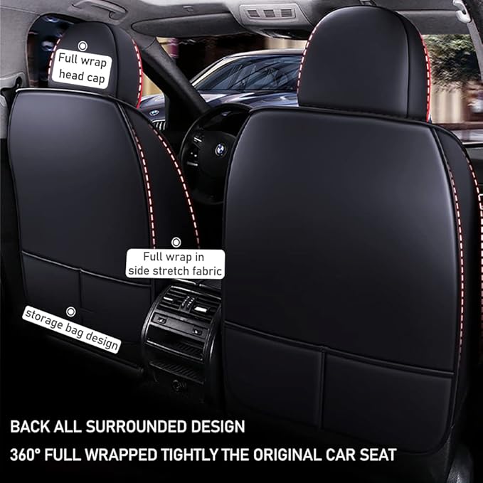 Auto Front Seat Covers fir for Suzuki 1999-2025 95% Models, 3D Front Split Bench Protection Compatible with Side Airbag Black & Red Line