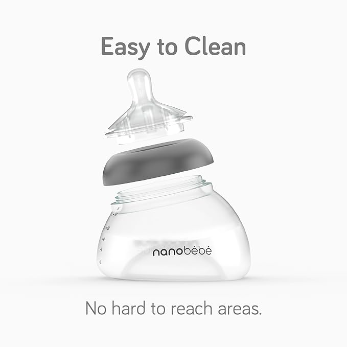Nanobebe Breastmilk Bottle, Breastfeeding Newborn Breast Like, Anti Colic, Perfect Latch, Preserves Breast Milk nutrients, Twin-Pack Grey