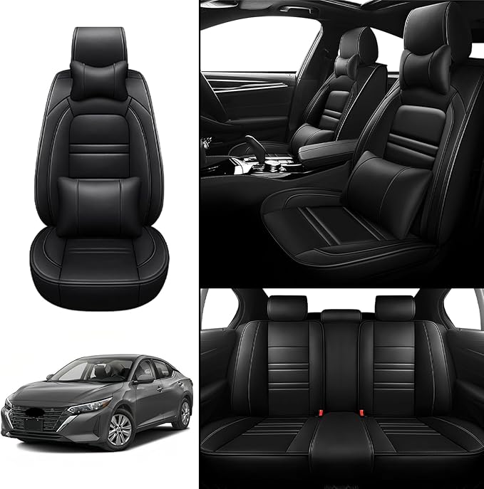 Car Seat Covers for Nissan Car sentra 2000-2025 | 5-Seats Seat Covers, Waterproof Seat Protectors, Automotive Seat Covers (Full Set with Pillow,Black)