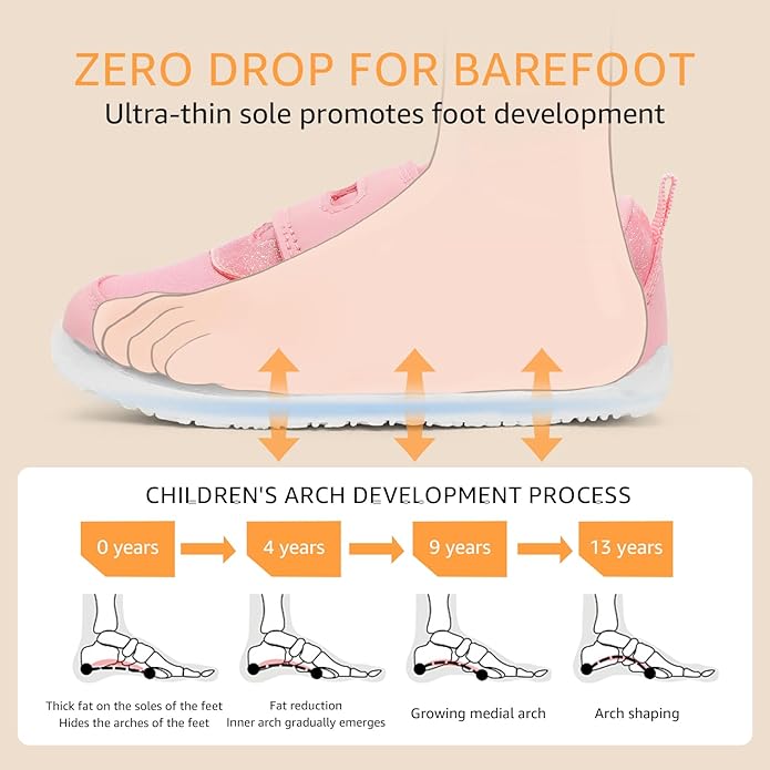 Toddler Wide Toe Box Barefoot Shoes Boys Girls Zero Drop,Baby First Walking Shoes Glitter Little Kids Sneakers Non-Slip Preschool Running Tennis Canvas Casual Preschool Outdoor Activities