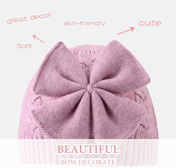 JANGANNSA Winter Warm Knitted Baby Hat for Girls Cotton Lined Infant Toddler Hat Autumn Cute Bow Classic Girls Beanie 0-6Y