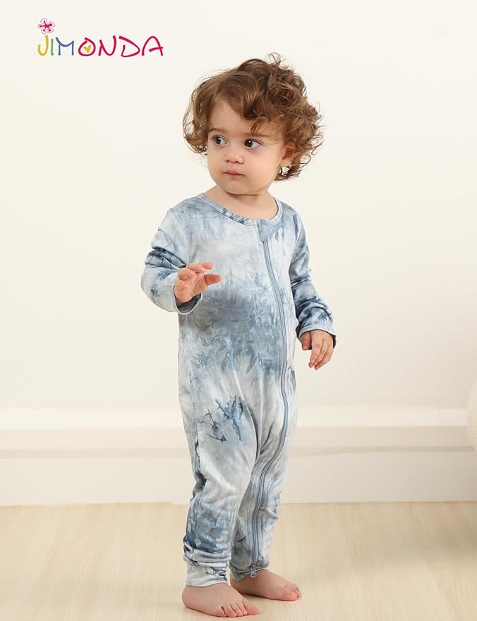 Jimonda Baby Girls Boys Footless Pajamas,Rayon From Bamboo Pjs 2 Way Zipper Long Sleeve Soft Sleeper,Infant Tie-dye Romper
