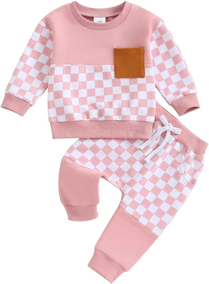 Fernvia Toddler Baby Girl Clothes 3 6 9 12 18 24 Months Fall Outfits Solid Long Sleeve Sweatshirt Tops + Pants Set